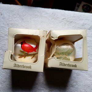 LOT OF 2 VTG ALDERBROOK CHRISTMAS ORNAMENTS SNOW OWL +RED CARDINAL GUC 1980'S